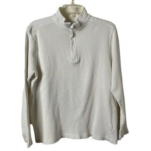 Michael Kors 100% Cotton Long Sleeve Ribbed Pullover 1/4 Zip Sweater White Large